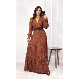 Vestido Linho com Manga Liberty - Marrom