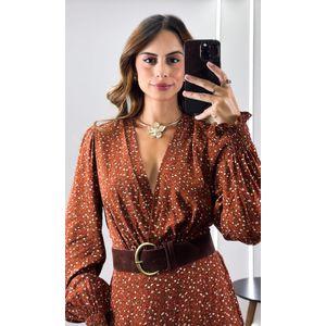 Vestido Linho com Manga Liberty - Marrom