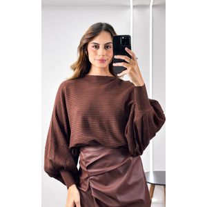 Blusa Ampla Tricô Modal Eloá - Marrom