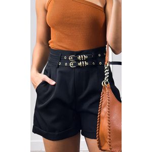 Short Alfaiataria Duplo Cinto - Preto