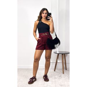 Short Alfaiataria Duplo Cinto - Bordô