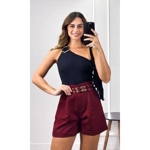 Short Alfaiataria Duplo Cinto - Bordô