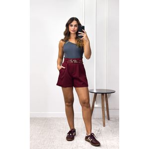 Short Alfaiataria Duplo Cinto - Bordô