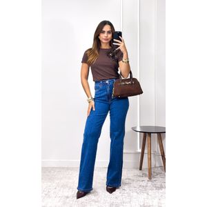 Blusa Malha com Flores e Pedraria - Marrom Escuro