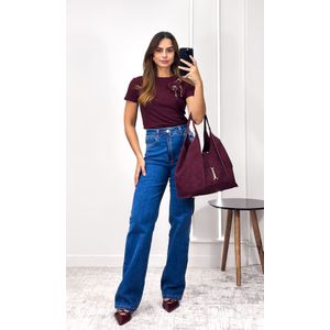 Blusa Malha com Flores e Pedraria - Vinho