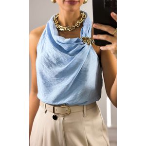 Blusa Gola Drapeada com Fivela - Azul