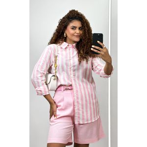 Camisa Algodão Listrada - Rosa/Branco