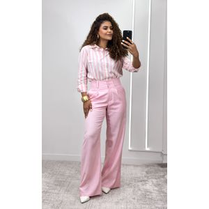 Camisa Algodão Listrada - Rosa/Branco