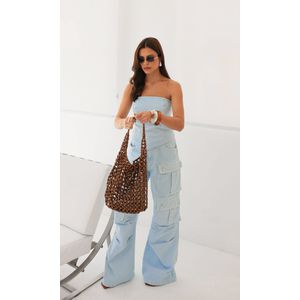 Corset Assimétrico Jeans sem alça - Azul Bebê