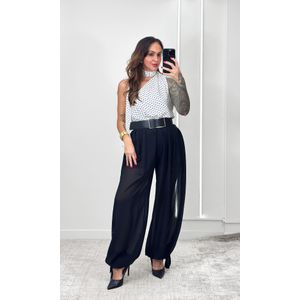 Blusa Um Ombro Gola Poá - Branco/Preto