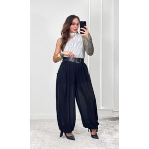 Blusa Um Ombro Gola Poá - Branco/Preto