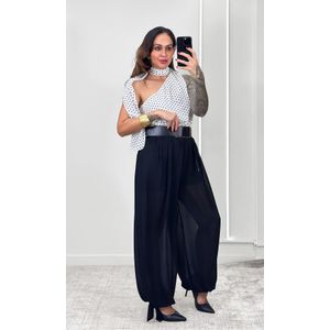 Blusa Um Ombro Gola Poá - Branco/Preto