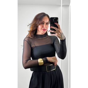 Body Tule Gola Alta - Preto