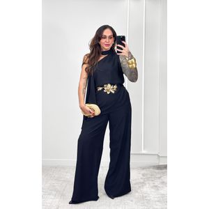 Blusa Um Ombro Gola Crepe Valéria - Preto