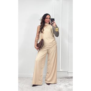 Blusa Um Ombro Gola Crepe Valéria - Bege