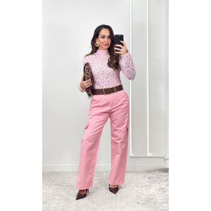 Blusa Rendada Gola Alta - Rosa Blush