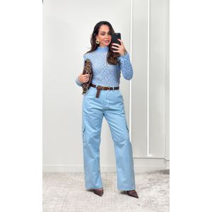 Blusa Rendada Gola Alta - Azul Candy