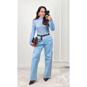 Blusa Rendada Gola Alta - Azul Candy