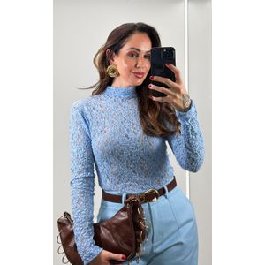 Blusa Rendada Gola Alta - Azul Candy