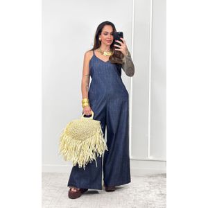 Macacão Jeans Pantalona - Azul Escuro