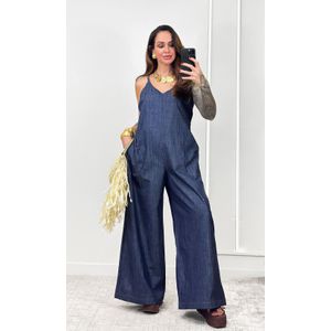 Macacão Jeans Pantalona - Azul Escuro
