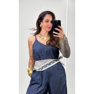 Macacão Jeans Pantalona - Azul Escuro