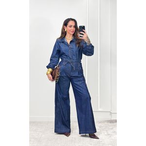 Calça Pantalona Jeans Cós Alto - Azul Escuro