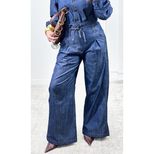 Calça Pantalona Jeans Cós Alto - Azul Escuro