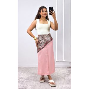 Saia Reta com Fenda - Rosa Chá