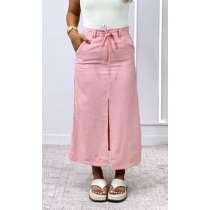 Saia Reta com Fenda - Rosa Chá
