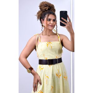 Vestido Bordado Coqueiro - Amarelo Candy
