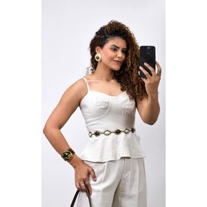 Blusa Alfaiataria Peplum - Bege