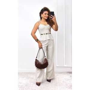 Blusa Alfaiataria Peplum - Bege