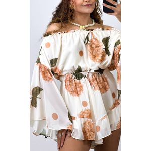 Macaquinho Chiffon Ombro a Ombro Floral - Bege