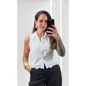 Camisa Cavada Gola Guipir - Branco