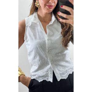 Camisa Cavada Gola Guipir - Branco