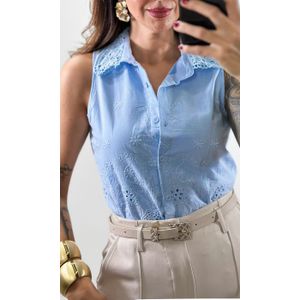 Camisa Cavada Gola Guipir - Azul Claro