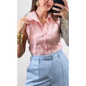 Camisa Cavada Gola Guipir - Rosa Blush