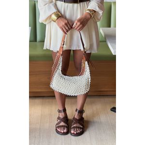 Bolsa Crochê com Courino - Off/Caramelo