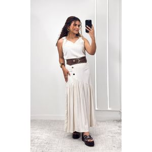 Conjunto Saia Botões e Blusa Cavada - Off