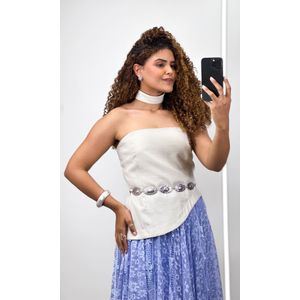Saia Godê Renda Floral - Azul Candy
