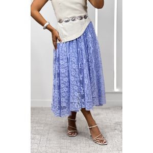 Saia Godê Renda Floral - Azul Candy
