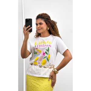 Saia Midi com Renda Floral e Elástico - Amarelo Candy