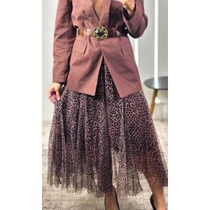 Saia Midi em Tule Animal Print Leopardo - Marrom