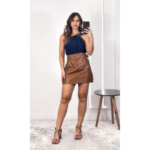 Blusa Viscose Um Ombro com Fivela - Azul Marinho