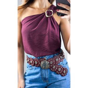 Blusa Viscose Um Ombro com Fivela - Vinho