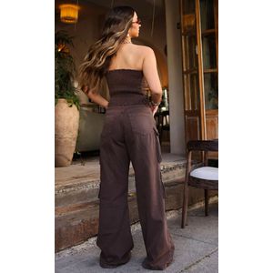 Corset Assimétrico Jeans sem alça - Marrom Coffee