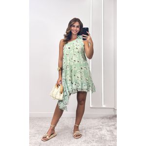 Vestido Assimétrico Chiffon Paisley - Verde Claro