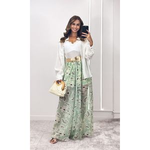 Calça Pantalona Chiffon Paisley - Verde Claro