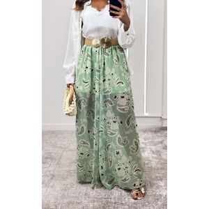 Calça Pantalona Chiffon Paisley - Verde Claro